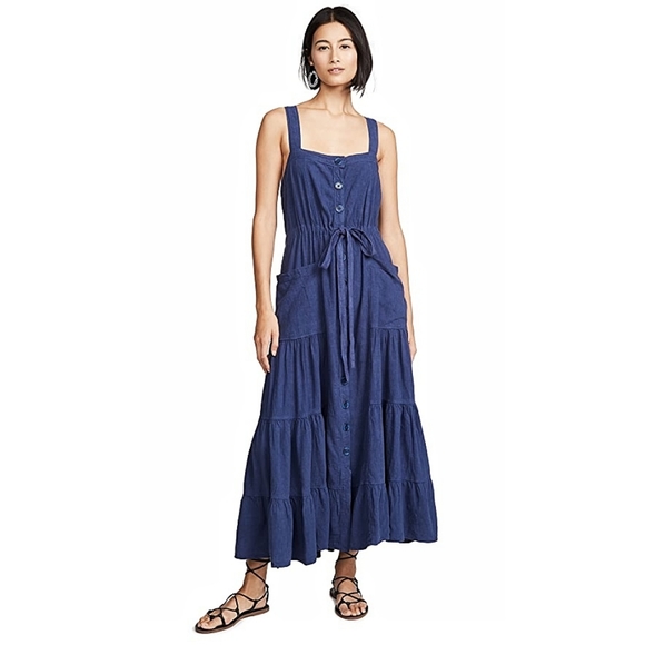 Free People Catch the Breeze Cottagecore Prarie Tiered Linen Midi Dress - Picture 4 of 15